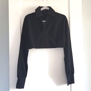 NWT Saks off 5th brand Area Stars black high cut cropped waffle top size xs